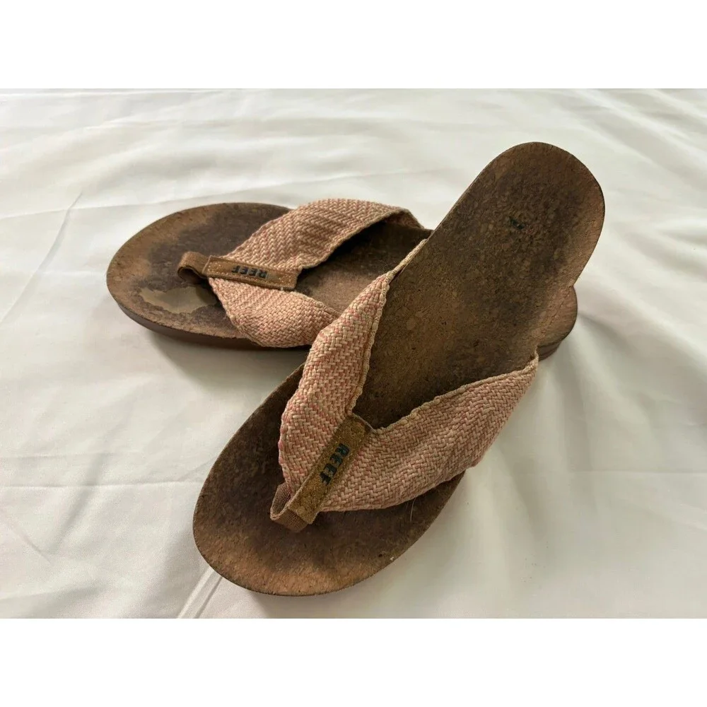 Reef Womens Flip Flops 7.5 Cork Lined Footbed Summer Beach Surfer